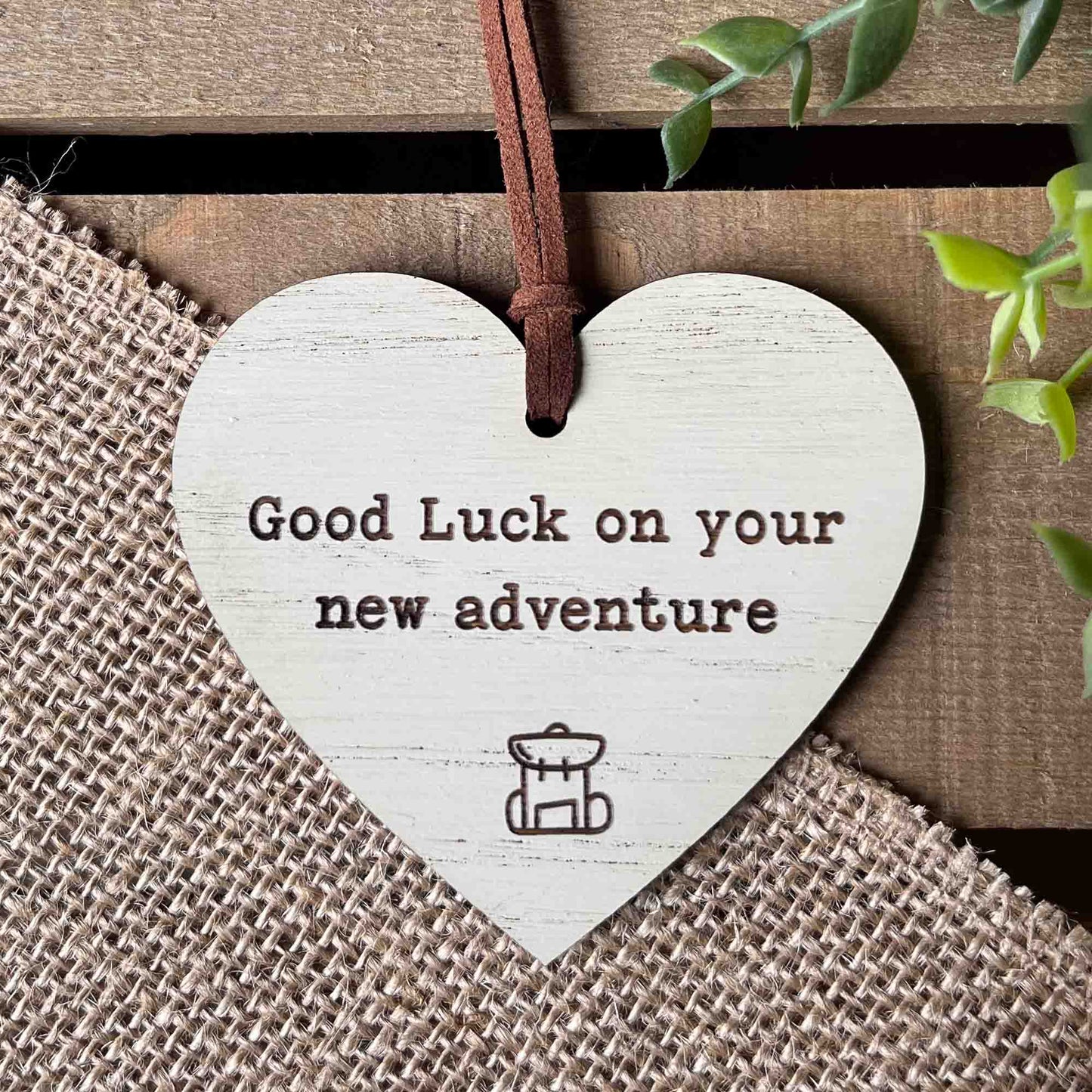 Good Luck On Your New Adventure (Backpack) Message Heart
