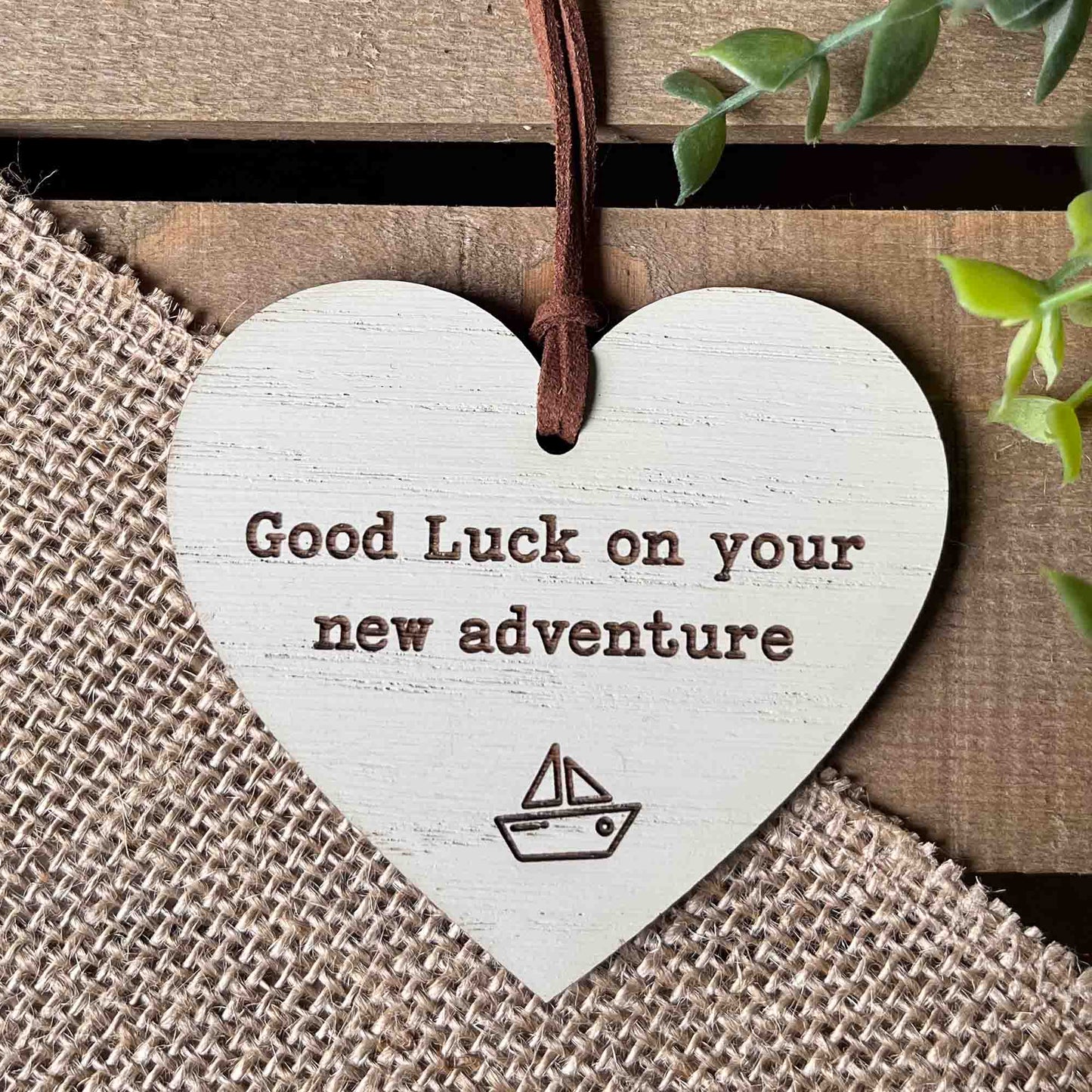 Good Luck On Your New Adventure (Boat) Message Heart