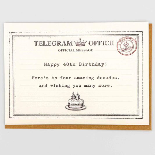 Happy 40th Birthday Telegram Card
