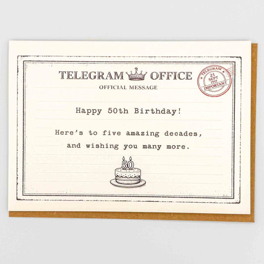 Happy 50th Birthday Telegram Card