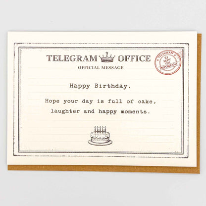 Happy Birthday Telegram Card- Hope It's Full Of Cake