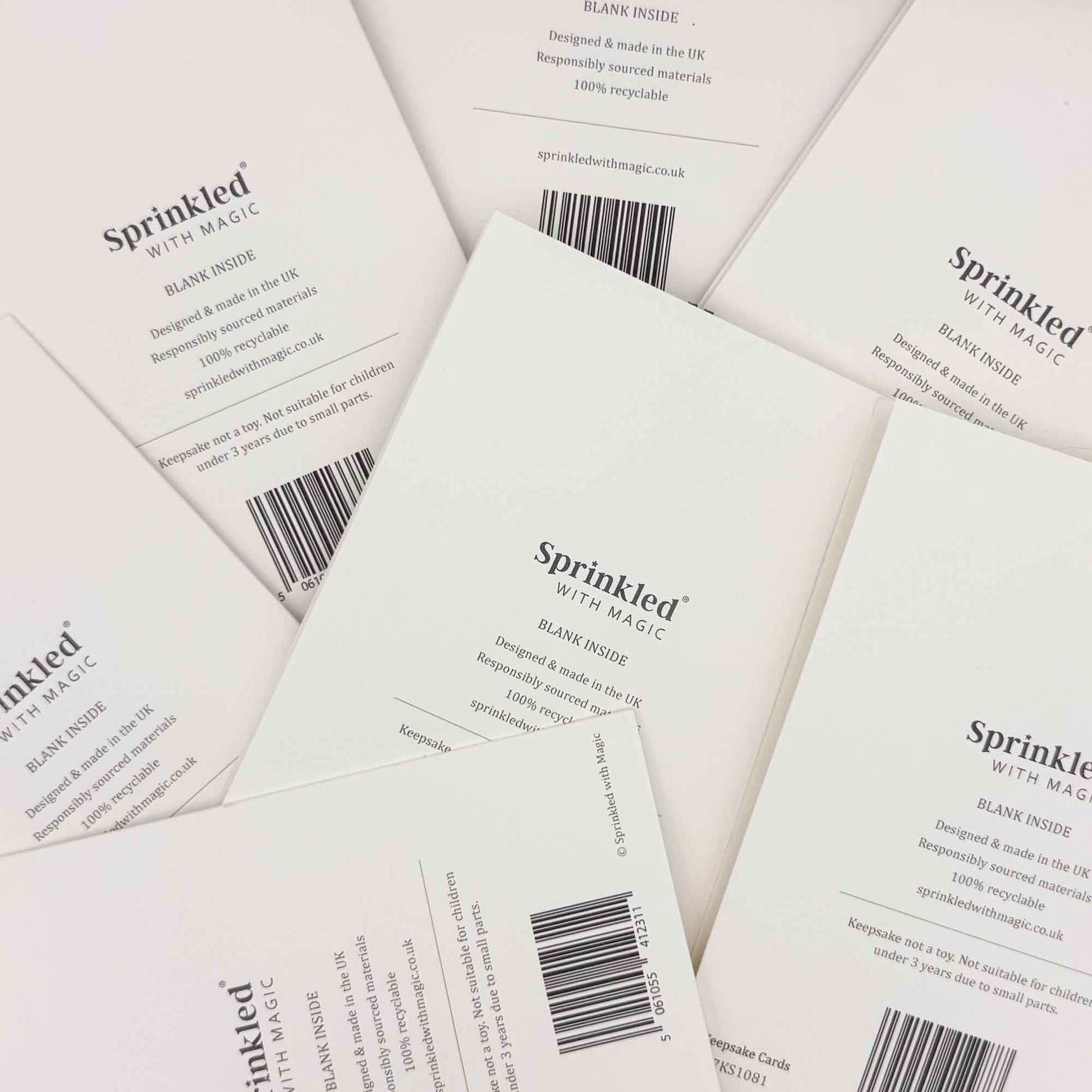 Backs of Sprinkled with Magic keepsake greeting cards