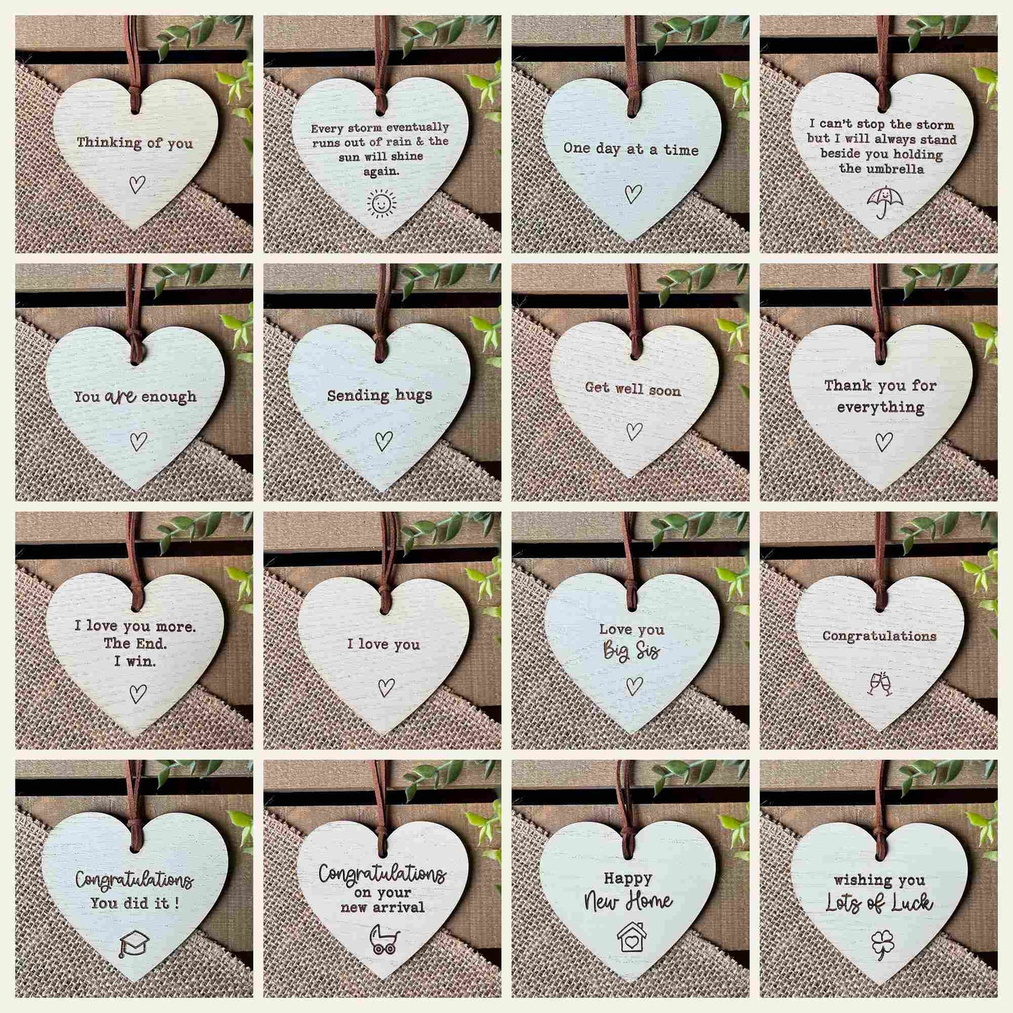 64 Wooden Hanging Decoration Message Heart Starter Pack